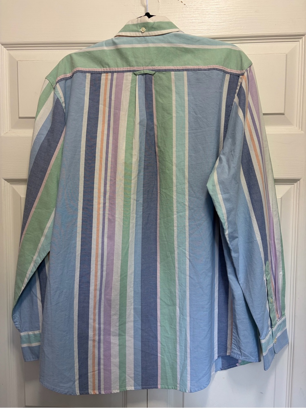 Izod Saltwater Pastel Multi-Stripe Button-Down Shirt - Light Green Blue Pink M - Picture 3 of 10